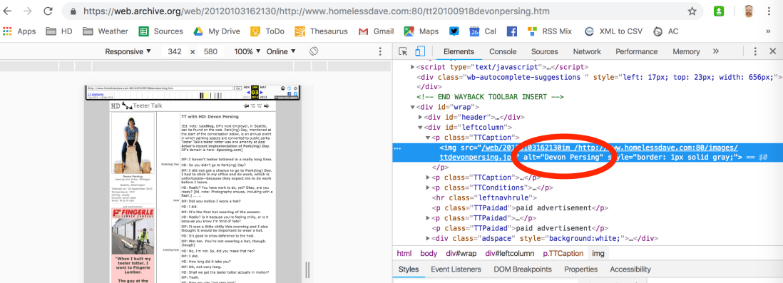 This is the "inspect element" view of a webpage published eight years ago, but still available on the Internet Archive: Wayback Machine. Circled in red is the alt text for the photo on the left: alt = "Devon Persing" The "inspect" view for Chrome on a Mac is one of the menu options available by Ctl-clicking on an image. 